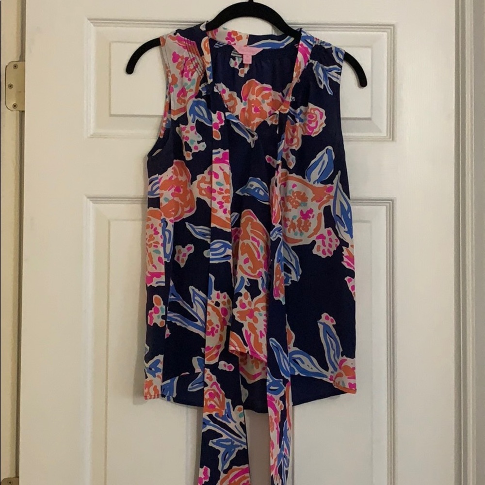 Lilly Pulitzer Dahlia Silk Tie Front Top